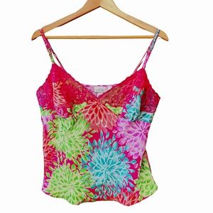 LA SENZA pink, blue, purple, orange, green lace trim satin camisole lingerie, L